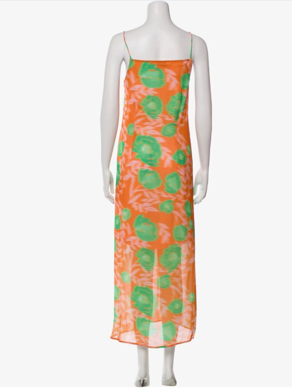 GANNI Printed Lightweight Crepe Georgette Slip Maxi Dress Abstract Orange - Picture 6 of 15